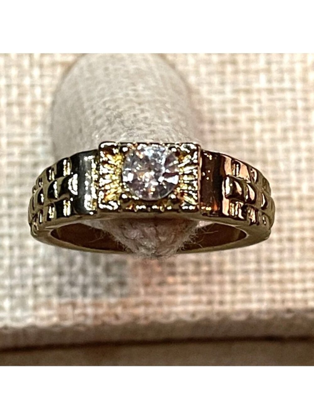 Vintage 70s Edwardian Style Gold Tone Nugget Solitaire Ring Men Size 9.25